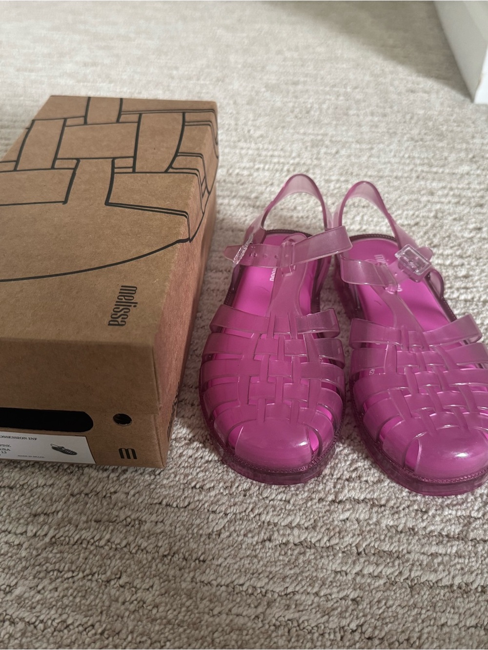 Mini Melissa Kids Possession Pink Jelly Woven Sandals